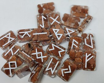Gold Sandstone Elder Futhark Runes Set: Norse Divination, Magick