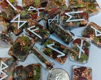 Elder Futhark Viking runes with Dragon's Blood Jasper and copper