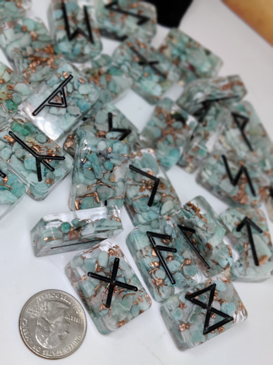 Elder Futhark Runes: Amazonite and Copper Runestones for Divination ...