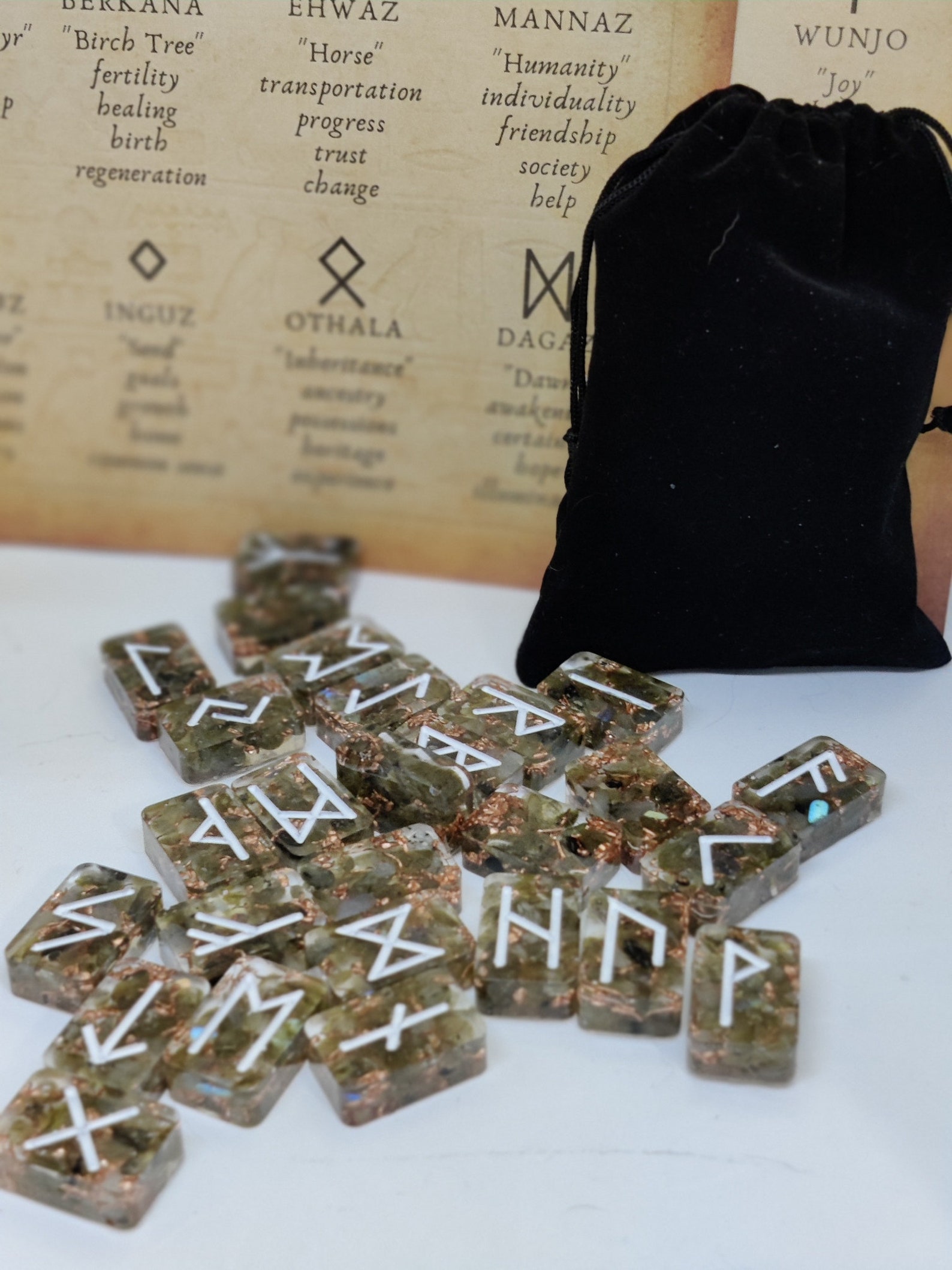Labradorite Copper Orgonite Runes, Elder Futhark Divination Set - Etsy