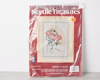 Vintage Needle Treasures Fan with Roses Crewel Embroidery Kit Unopened & Complete