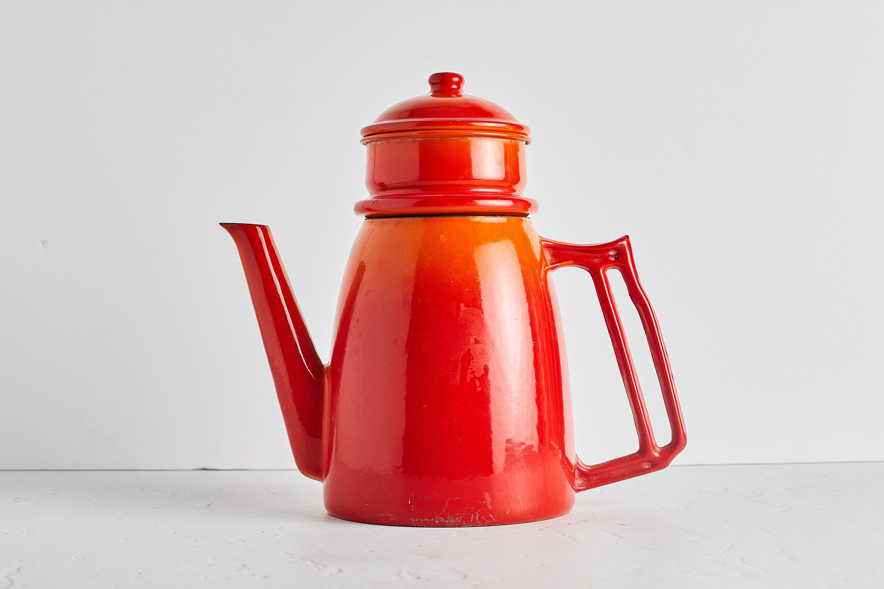 Vintage Descoware Enamel Cast Iron Coffee Pot, Vintage Coffee Pot