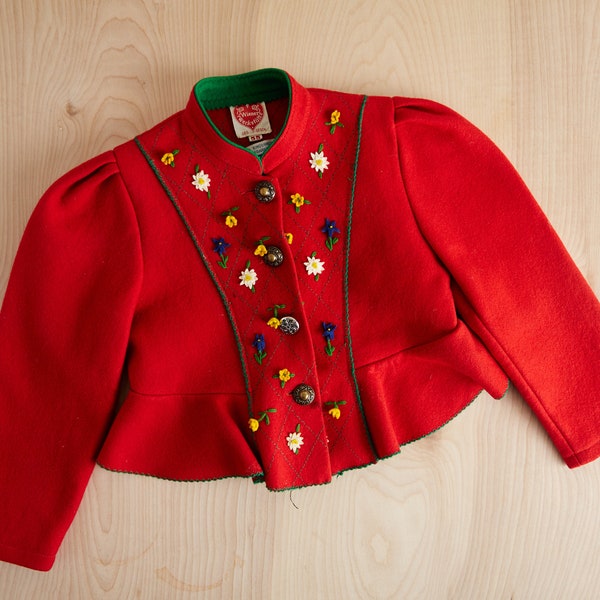 Vintage Weiner Werkstatte German Folk Little Girls Felted Floral Jacket Coat Size 55