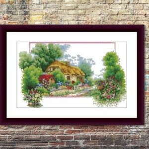 Summer cottage Counted cross stitch pdf pattern village cottage Digital cross stitch chart fall cross stitch pattern instant download