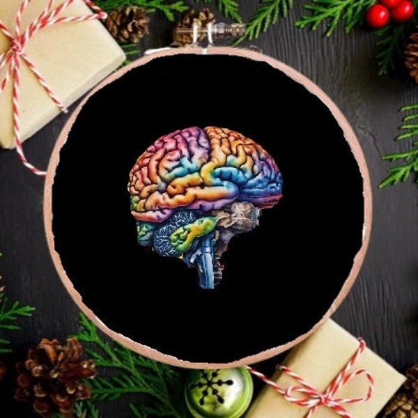 Watercolor brain PDF Counted cross stitch pattern anatomy rainbow Digital cross stitch chart modern human body cross stitch pattern