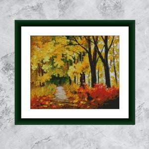 Autumn Landscape PDF Counted cross stitch pattern Landscape fall Digital cross stitch chart Fall season PDF xstitch pattern instant download
