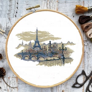 Paris city PDF Counted cross stitch pattern Paris cafe Digital cross stitch chart european city cross stitch pattern instant download