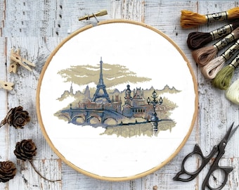 Paris city PDF Counted cross stitch pattern Paris cafe Digital cross stitch chart european city cross stitch pattern instant download