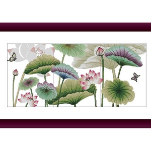 Lótus japonês contado ponto cruz pdf padrão flores japonesas gráfico de ponto cruz digital gráfico japonês padrão de ponto cruz