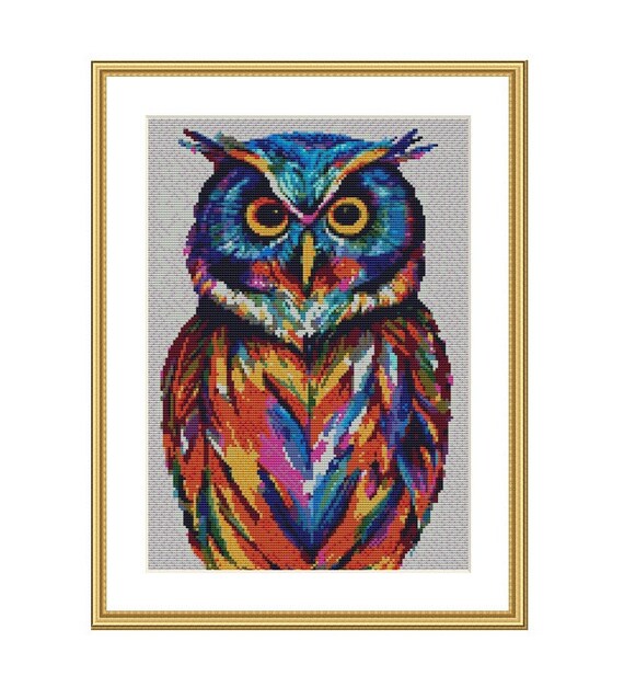 フクロウの雛 水彩画 T. Yamaguchi 水彩フクロウ鳥 PDF クロスステッチパターン ファンタジー鳥 デジタル