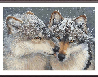 Wolf pdf geteld kruissteekpatroon wolven familie dieren digitale kruissteekkaart moderne dieren paar kruissteekpatroon