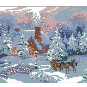 Christmas Eve Counted cross stitch pattern pdf xmas village Holiday Digital cross stitch chart christmas tree PDF cross stitch pattern