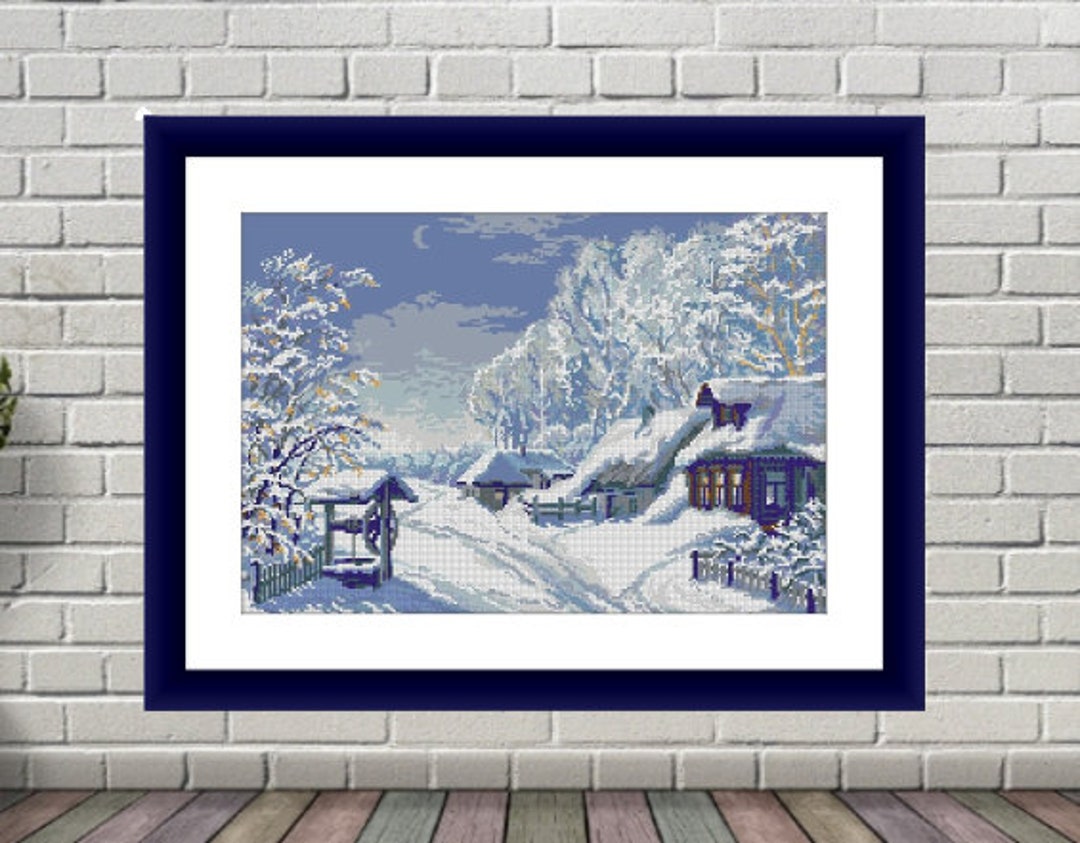 Winter Cottage Counted Cross Stitch Pattern Winter Landscape Digital ...
