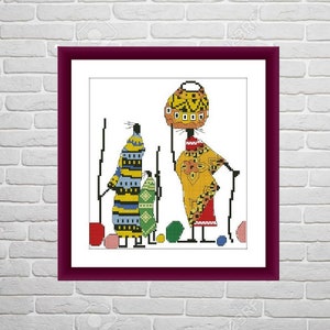 Afrikanische Frauen PDF Kreuzstichvorlage Tanzende Frau Digitale Kreuzstichvorlage Folk Kreuzstich Vorlage afrikanische xstitch Vorlage