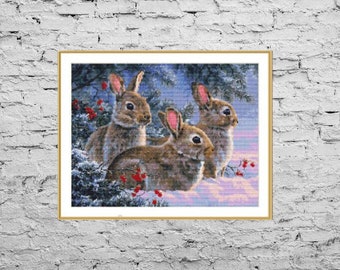 Watercolor rabbit Counted cross stitch pattern pdf animal rabbit cross stitch chart vintage cross stitch pattern bunny needlepoint chart
