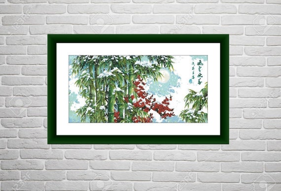 日本の竹と雪 クロスステッチの PDF パターン 日本の花 デジタル 日本の竹と雪 クロスステッチの PDF パターン 日本の花 デジタル