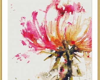 Patrón de punto de cruz contado en PDF de flores de acuarela Ramo de acuarela Gráfico de punto de cruz digital Patrón de punto de cruz de naturaleza muerta moderna