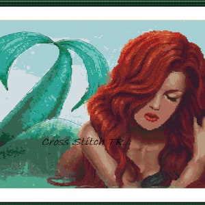 Mermaid Counted cross stitch pattern pdf Fairytale Digital cross stitch chart Sea prencess cross stitch pattern mermaid cross stitch