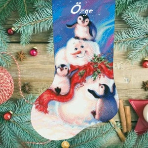 Christmas Stocking Penguin PDF Counted cross stitch pattern Polar lights Digital cross stitch chart Christmas Eve PDF cross stitch pattern