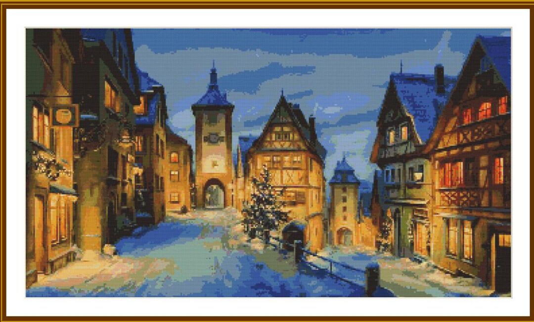 Christmas Cottage Counted Cross Stitch Pattern Winter Landscape Digital ...