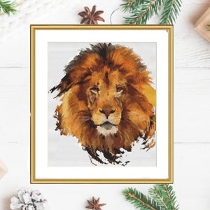 Aquarell Löwe Tier PDF Zählmuster Fantasy wilde Tiere Digitale Kreuzstichvorlage modernes Löwe Kreuzstichmuster
