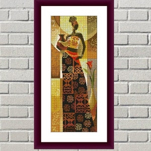 African lady PDF Counted cross stitch pattern Dancing woman Digital cross stitch chart Folk cross stitch pattern african xstitch chart