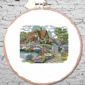 Summer cottage Counted cross stitch pdf pattern village cottage Digital cross stitch chart fall cross stitch pattern instant download