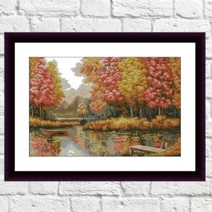 Autumn Landscape PDF Counted cross stitch pattern watercolor Landscape fall Digital xstitch chart Fall PDF xstitch pattern instant download
