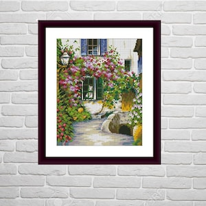 Italian garden Counted cross stitch pattern İtaly Digital cross stitch chart  italian city cross stitch pattern city needlepoint chart