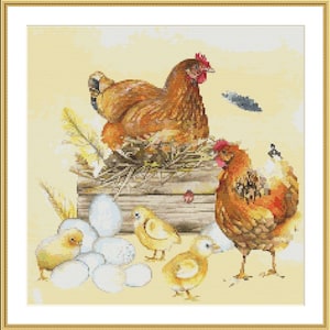 Roosters PDF Counted cross stitch pattern Country birds Digital cross stitch chart vintage cross stitch pattern