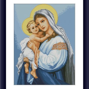 Madonna and Jesus icon PDF Counted cross stitch pattern Mother of God Digital cross stitch chart religious cross stitch pattern download