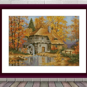 Autumn Landscape PDF Counted cross stitch pattern Landscape fall Digital cross stitch chart Fall season PDF xstitch pattern instant download