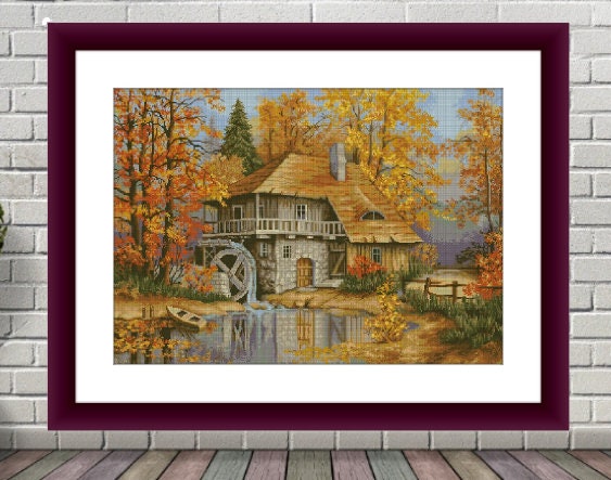 Autumn Landscape PDF Counted cross stitch pattern Landscape fall Digital cross stitch chart Fall season PDF xstitch pattern instant download