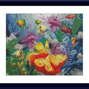 Under the water Counted cross stitch pattern aquarium Digital cross stitch chart modern cross stitch pattern under the water needlepoint