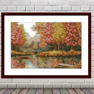 Herfstlandschap PDF Geteld kruissteekpatroon Landschap herfst Digitaal kruissteekschema Herfst seizoen PDF xstitch patroon intant download