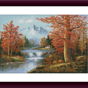 Autumn Landscape PDF Counted cross stitch pattern Landscape fall Digital cross stitch chart Fall season PDF xstitch pattern instant download