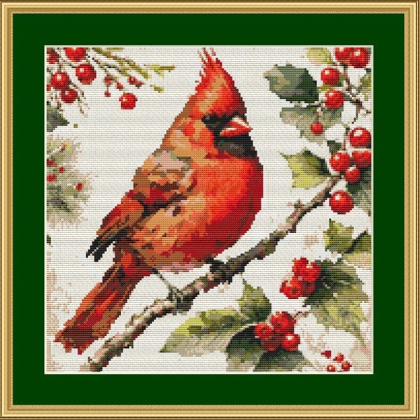 Winter Red Cardinal Birds PDF Counted cross stitch pattern Holiday Digital cross stitch chart modern christmas robin cross stitch pattern