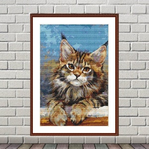 Aquarell Katze Tier PDF Kreuzstichvorlage Tier Rote Katze Digitale Kreuzstichvorlage modernes Housewarming Kreuzstichmuster