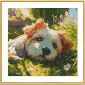 水彩犬 クロスステッチ PDF パターン 犬 デジタルクロスステッチチャート 動物 モダンクロスステッチパターン 犬 x ステッチ
