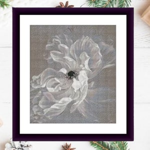 Witte pioenbloem PDF Geteld kruissteekpatroon Botanisch Digitaal kruissteekschema modern Stilleven kruissteekpatroon iris xstitch
