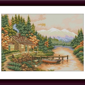 Autumn Landscape PDF Counted cross stitch pattern Landscape fall Digital cross stitch chart Fall season PDF xstitch pattern instant download