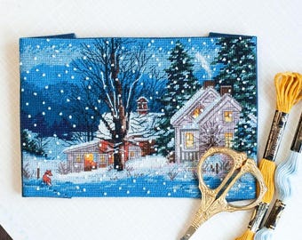 Snowy Winter night PDF Counted cross stitch pattern Winter landscape Digital cross stitch chart winter landscape PDF cross stitch pattern