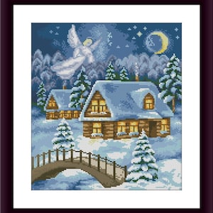 Christmas Eve Counted cross stitch pattern pdf xmas village Holiday Digital cross stitch chart christmas tree PDF cross stitch pattern