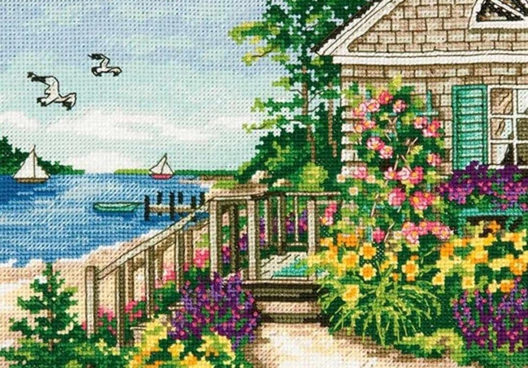 Bayside Cottage PDF Counted Cross Stitch Pattern Landscape Digital ...