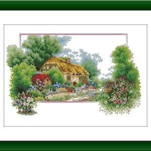 Garden cottage Counted cross stitch pdf pattern cottage Digital cross stitch chart city large cross stitch pattern instant download