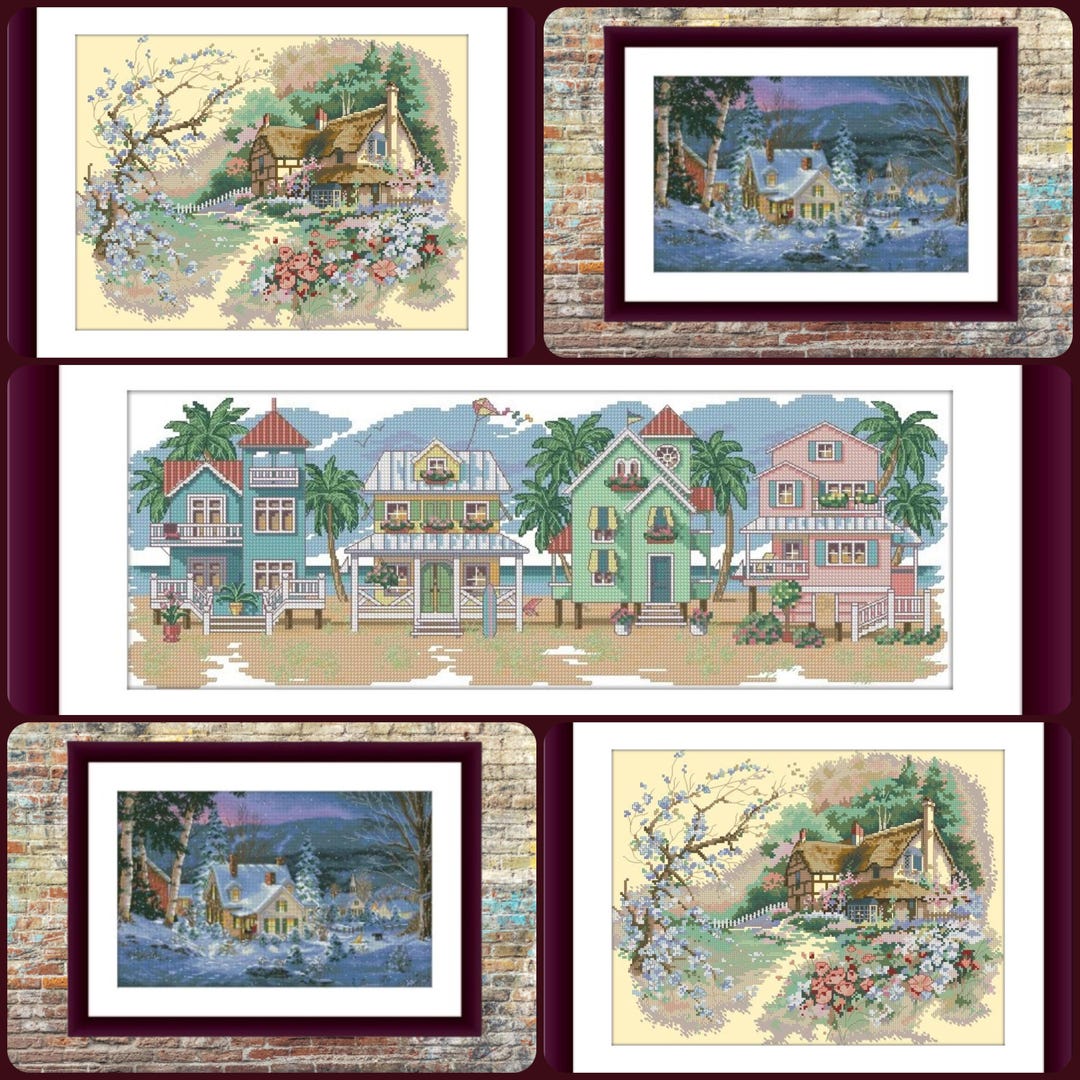 Cottage Counted Cross Stitch Pattern SET OF 3 Landscape Digital Cross ...