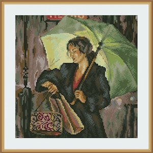 Lady Counted cross stitch pattern pdf Paris lady Digital cross stitch chart modern city cross stitch pattern Paris cross stitch pattern