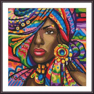 Donna africana PDF Schema punto croce contato Donna danzante Schema punto croce digitale Schema punto croce folk Schema punto croce africano xstitch