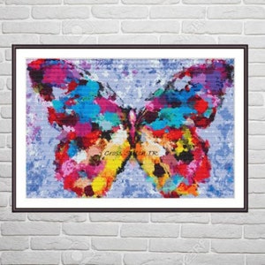 Aquarell Schmetterling Kreuzstichvorlage PDF Insektenschmetterling Kreuzstichvorlage Vintage Stillleben botanische Nadelspitze