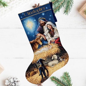 Christmas Stocking Holy nativity PDF Counted cross stitch pattern Christmas Digital cross stitch chart Nativity PDF cross stitch pattern